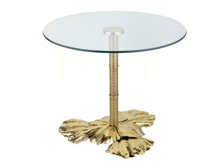 ECLECTIC GINKO BILOBA 02 - Round brass high side table _ Il Bronzetto